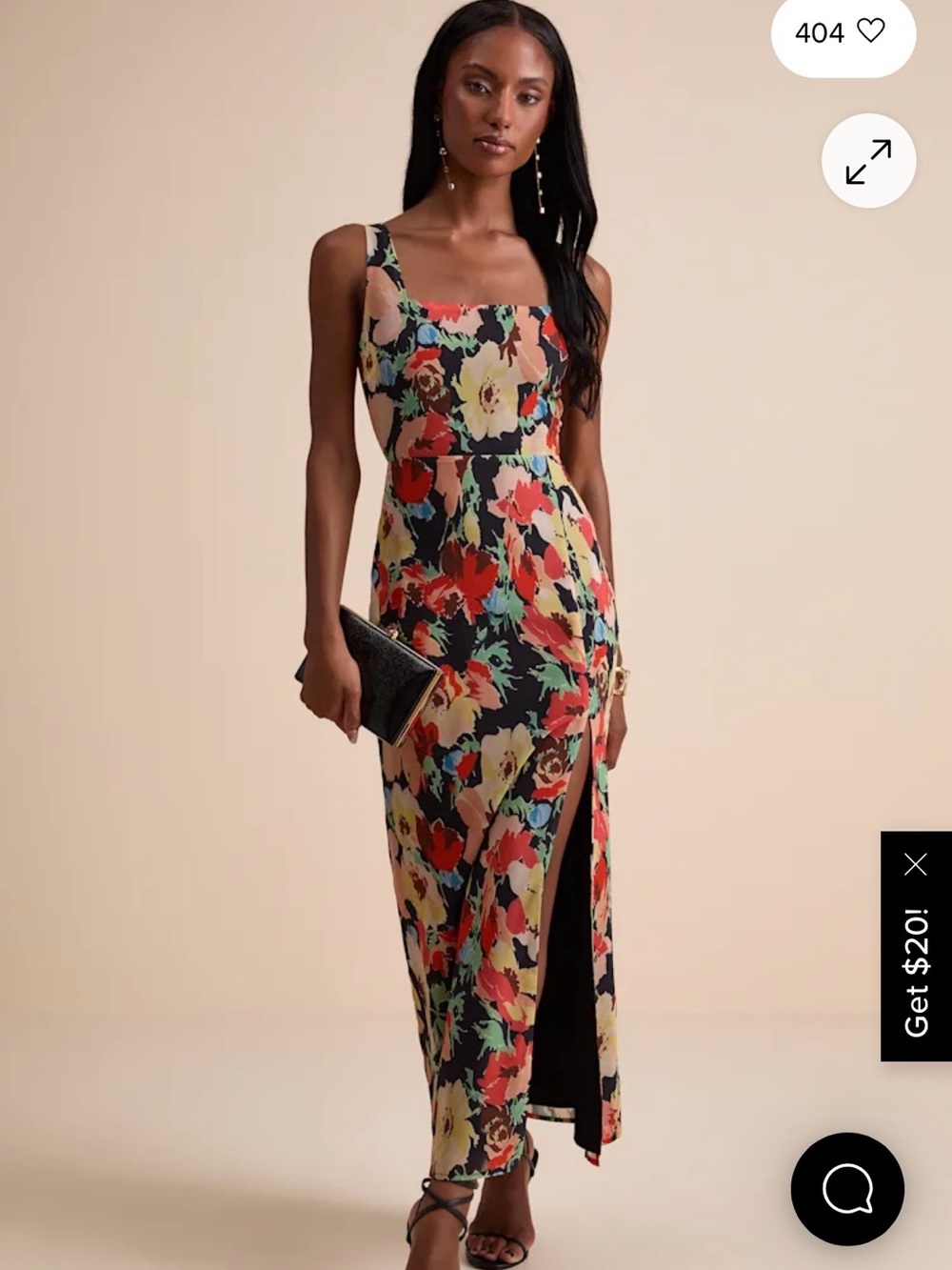 NWT - Lulus Miya Square-Neck Maxi Dress in Black and Multicolor - L
